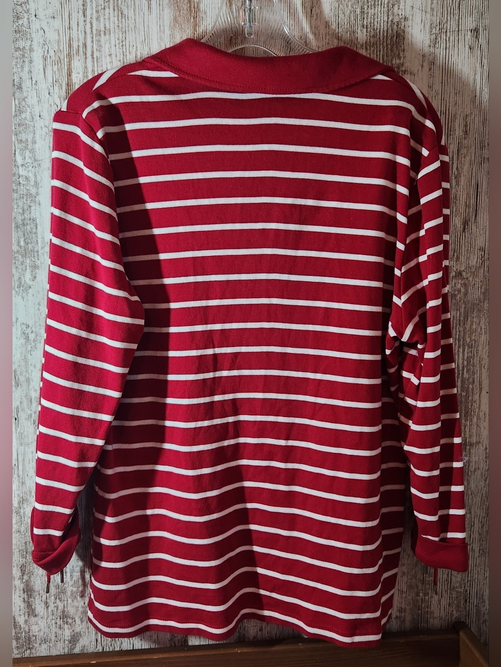 Karen Scott Red and White Striped Long Sleeve Nautical Vibes Polo Top Size L - Picture 5 of 6